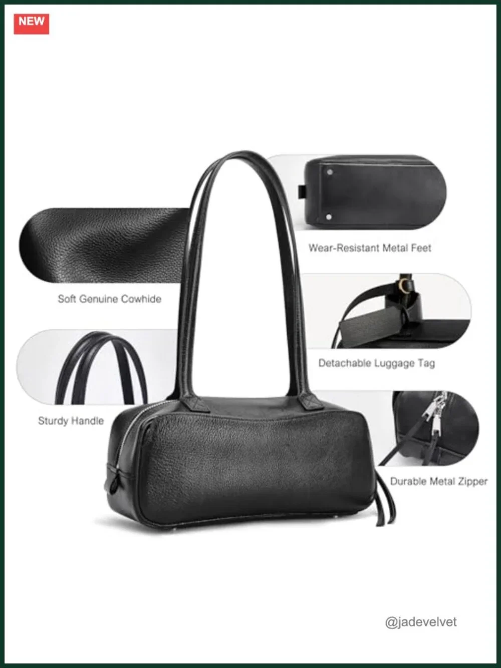 Genuine Leather Bowler Bag Women Shoulder Purse Cowhide Handbag Work Travel